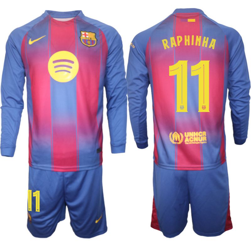 Men 2025-2026 Club Barcelona home blue Long sleeves #11 Soccer Jersey